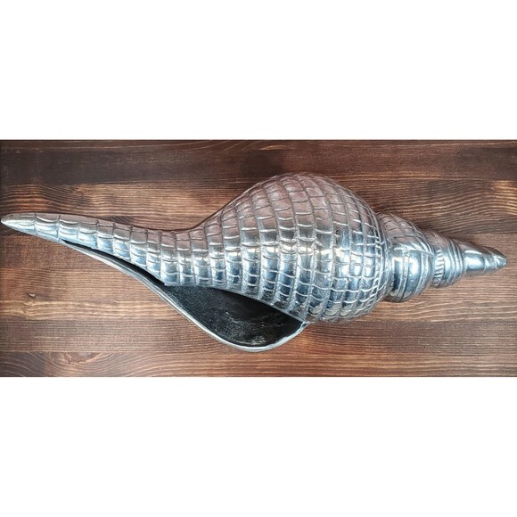 Vintage Pewter Distaff Spindle with Intricate Conch Shell Design - Coastal Decor - Picture 3 of 10